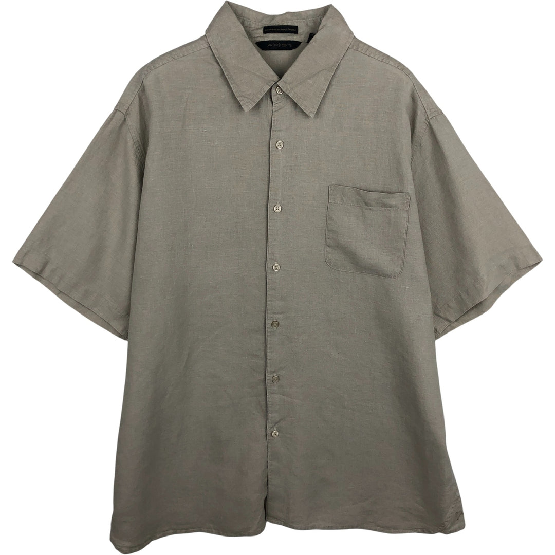 AXIST Short Sleeve Linen Box Shirt, Men's XL linen Beige type Vintage Second Hand