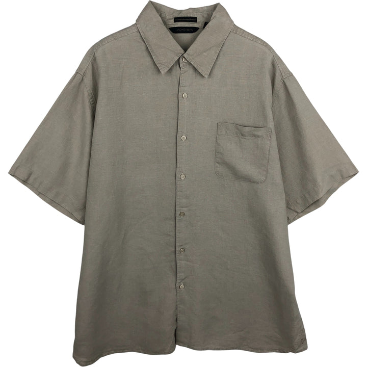 AXIST Short Sleeve Linen Box Shirt, Men's XL linen Beige type Vintage Second Hand