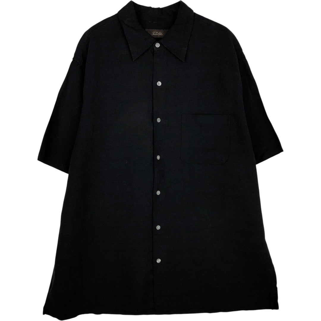 Tasso Elba Check Pattern Short Sleeve Linen and Silk Box Shirt, Men's XL silk black type Vintage Second Hand