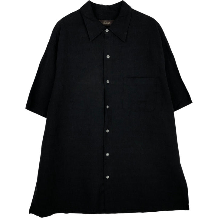 Tasso Elba Check Pattern Short Sleeve Linen and Silk Box Shirt, Men's XL silk black type Vintage Second Hand