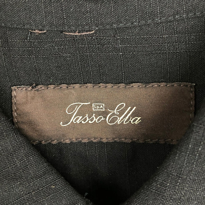 Tasso Elba Check Pattern Short Sleeve Linen and Silk Box Shirt, Men's XL silk black type Vintage Second Hand