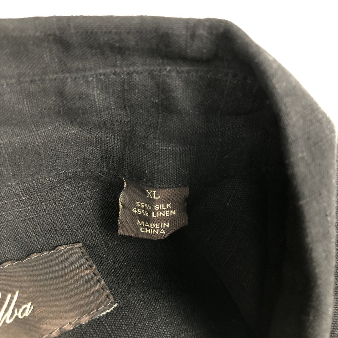 Tasso Elba Check Pattern Short Sleeve Linen and Silk Box Shirt, Men's XL silk black type Vintage Second Hand