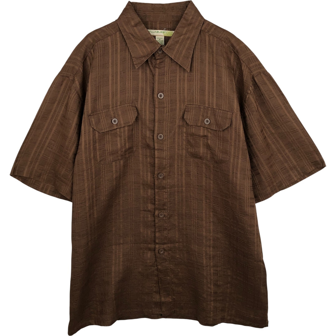 SYLLABLES Check Pattern Short Sleeve Linen Shirt, Box Shirt, Men's Size XL Lamy brown type Vintage Second Hand