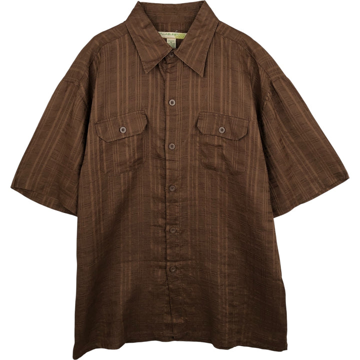 SYLLABLES Check Pattern Short Sleeve Linen Shirt, Box Shirt, Men's Size XL Lamy brown type Vintage Second Hand
