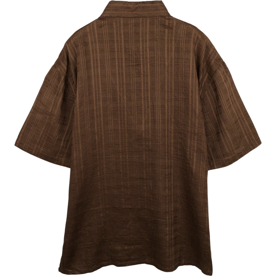 SYLLABLES Check Pattern Short Sleeve Linen Shirt, Box Shirt, Men's Size XL Lamy brown type Vintage Second Hand