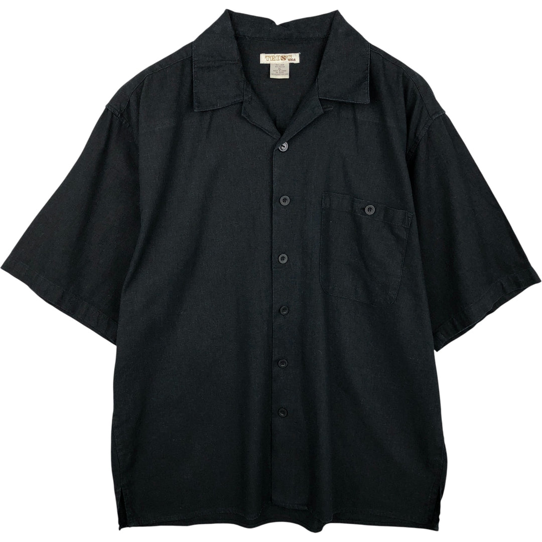 TRUST Short Sleeve Open Collar Rayon and Linen Box Shirt, Men's Size XL linen black type Vintage Second Hand