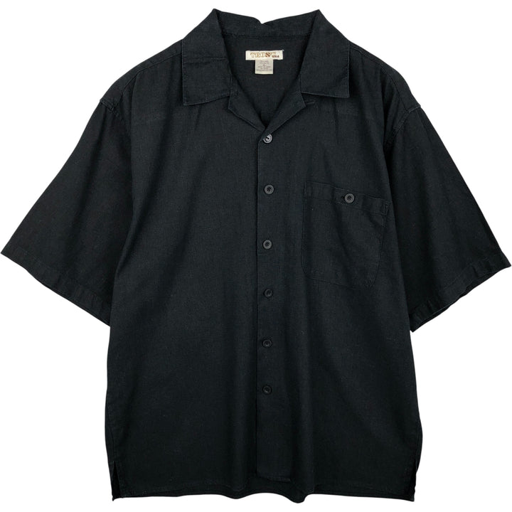 TRUST Short Sleeve Open Collar Rayon and Linen Box Shirt, Men's Size XL linen black type Vintage Second Hand