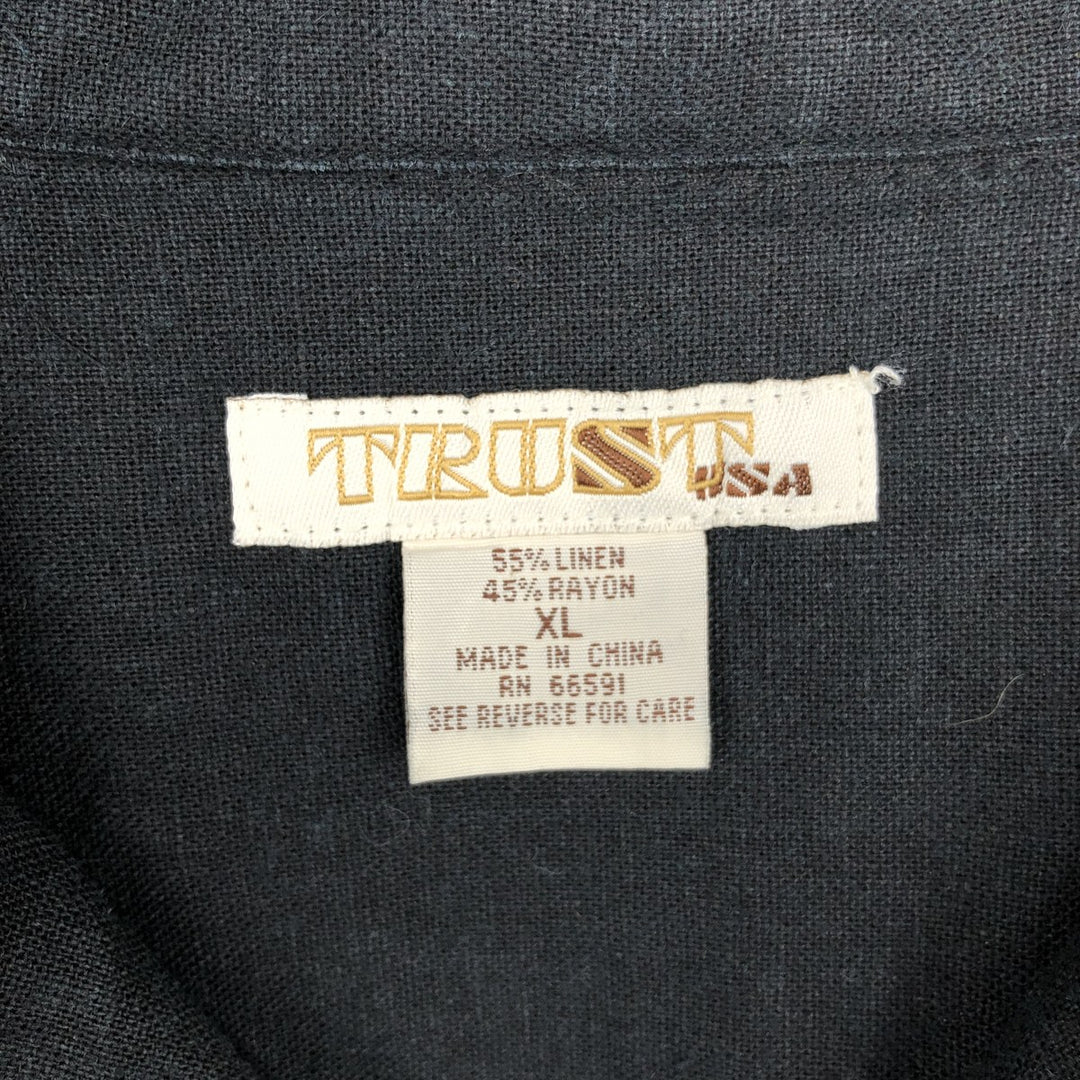 TRUST Short Sleeve Open Collar Rayon and Linen Box Shirt, Men's Size XL linen black type Vintage Second Hand