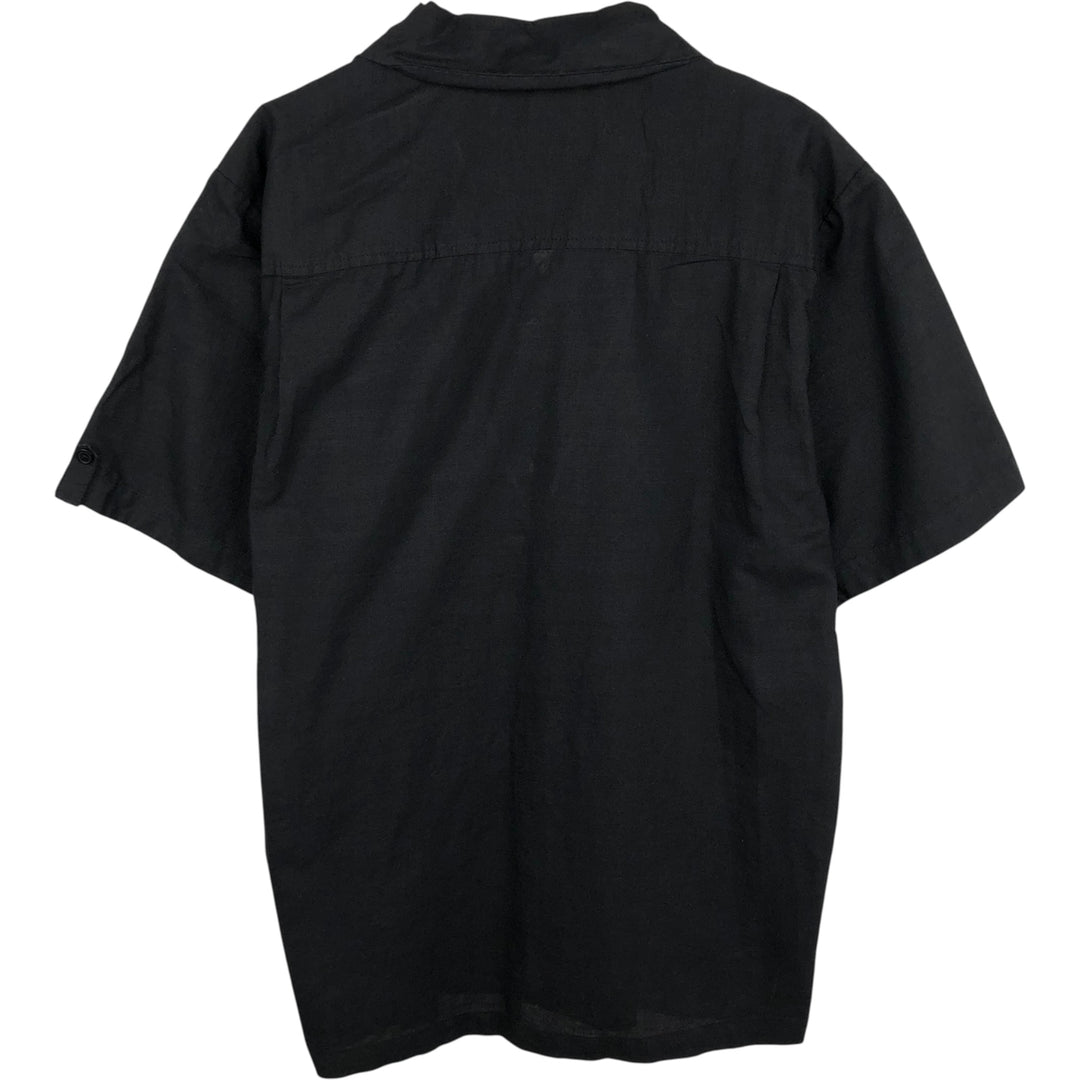 Stacy Adams Short Sleeve Open Collar Linen Box Shirt, Men's XL linen black type Vintage Second Hand