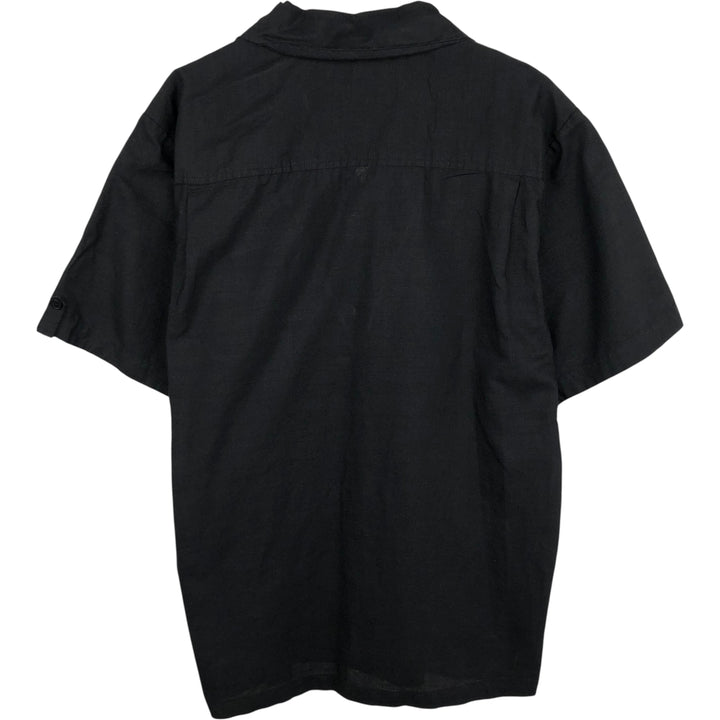 Stacy Adams Short Sleeve Open Collar Linen Box Shirt, Men's XL linen black type Vintage Second Hand