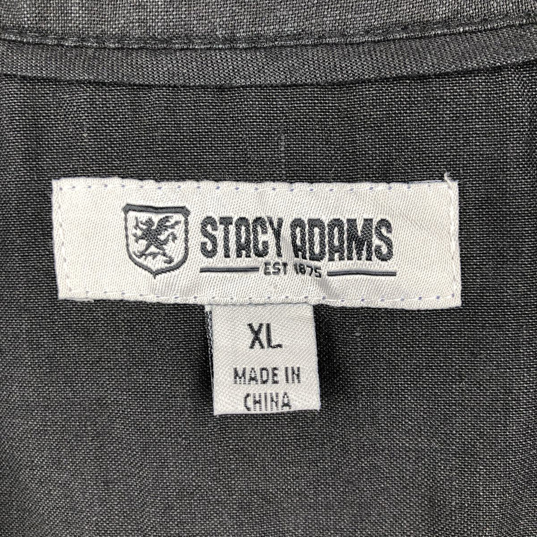 Stacy Adams Short Sleeve Open Collar Linen Box Shirt, Men's XL linen black type Vintage Second Hand