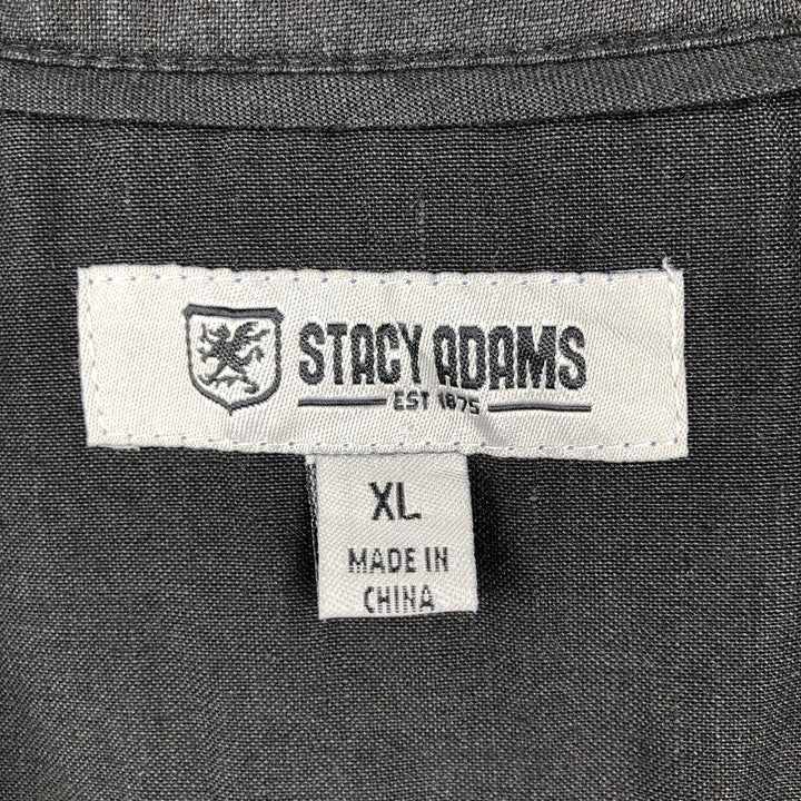 Stacy Adams Short Sleeve Open Collar Linen Box Shirt, Men's XL linen black type Vintage Second Hand