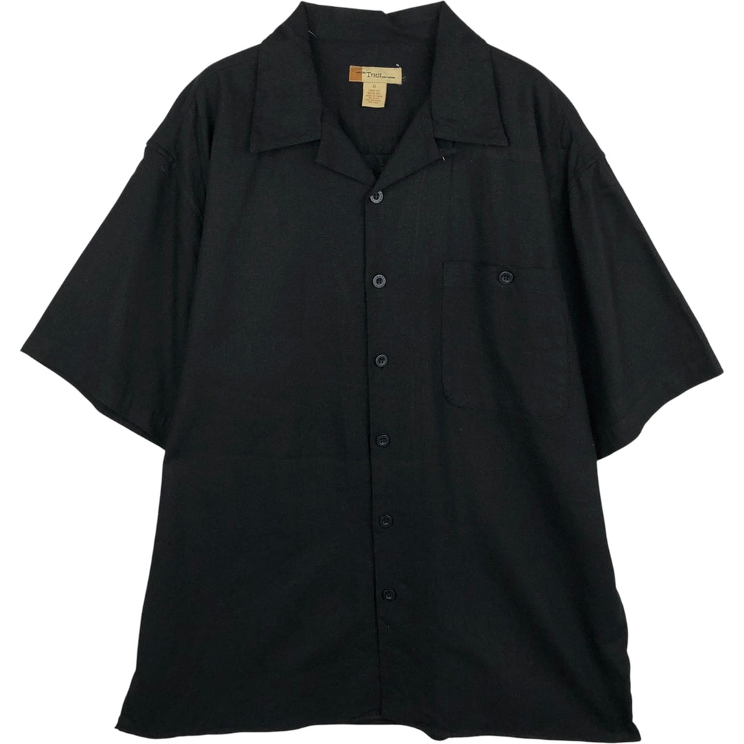 Trust Short Sleeve Open Collar Rayon and Linen Box Shirt, Men's XL linen black type Vintage Second Hand