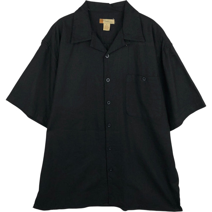 Trust Short Sleeve Open Collar Rayon and Linen Box Shirt, Men's XL linen black type Vintage Second Hand