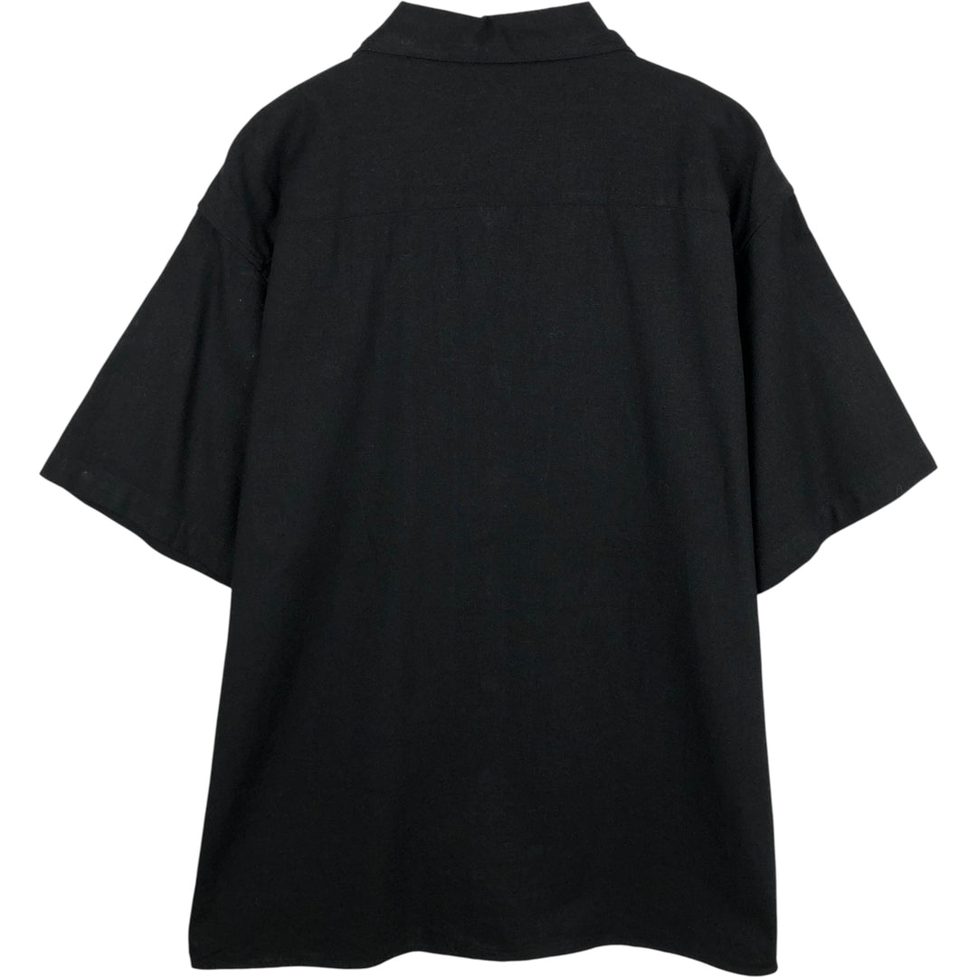Trust Short Sleeve Open Collar Rayon and Linen Box Shirt, Men's XL linen black type Vintage Second Hand