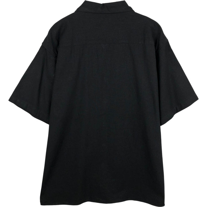 Trust Short Sleeve Open Collar Rayon and Linen Box Shirt, Men's XL linen black type Vintage Second Hand
