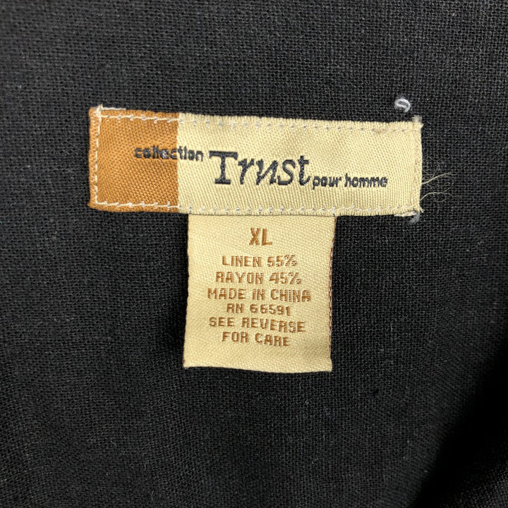 Trust Short Sleeve Open Collar Rayon and Linen Box Shirt, Men's XL linen black type Vintage Second Hand