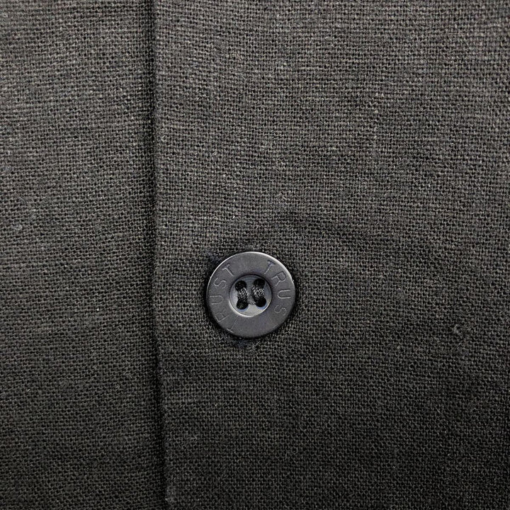 Trust Short Sleeve Open Collar Rayon and Linen Box Shirt, Men's XL linen black type Vintage Second Hand
