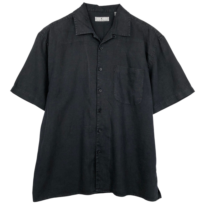 CUMRAN Short Sleeve Open Collar Linen Shirt Box Shirt Men's L Size linen black type Vintage Second Hand