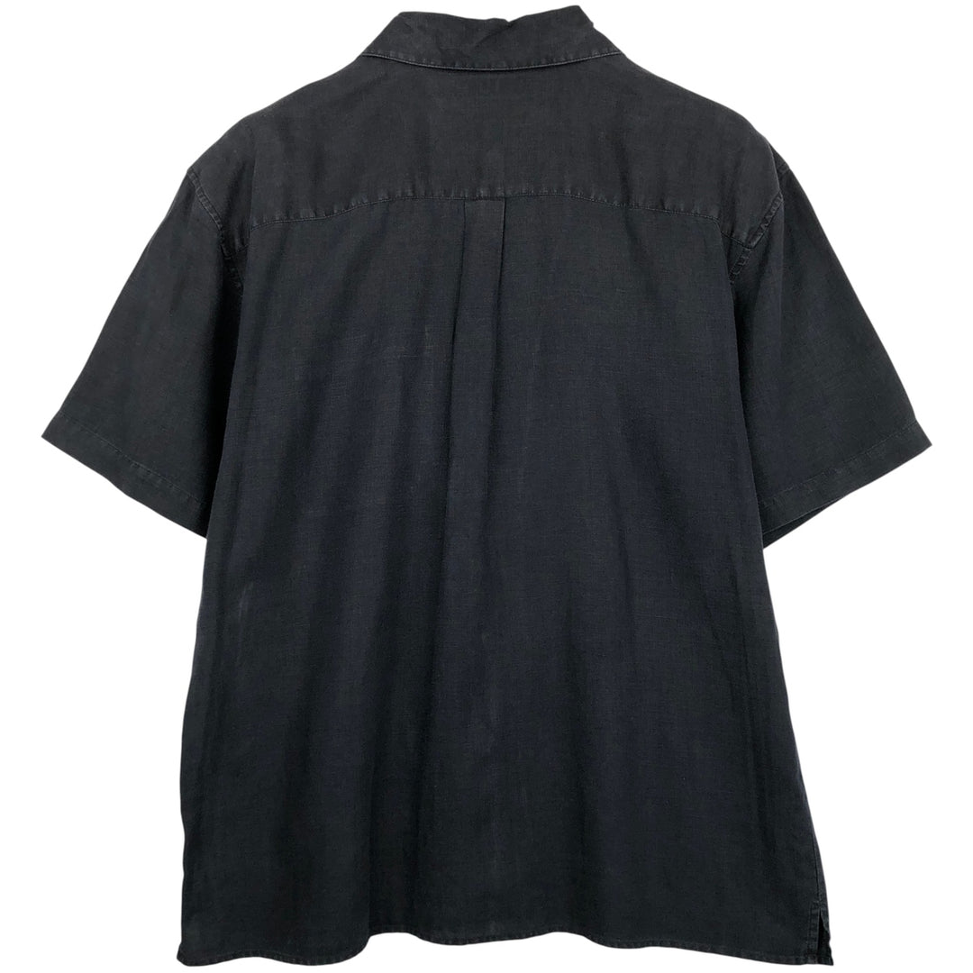 CUMRAN Short Sleeve Open Collar Linen Shirt Box Shirt Men's L Size linen black type Vintage Second Hand