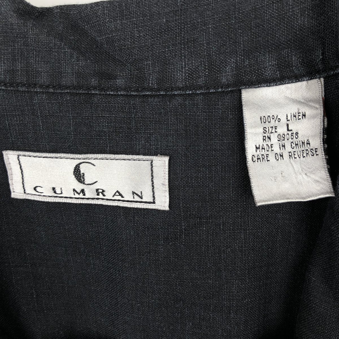 CUMRAN Short Sleeve Open Collar Linen Shirt Box Shirt Men's L Size linen black type Vintage Second Hand