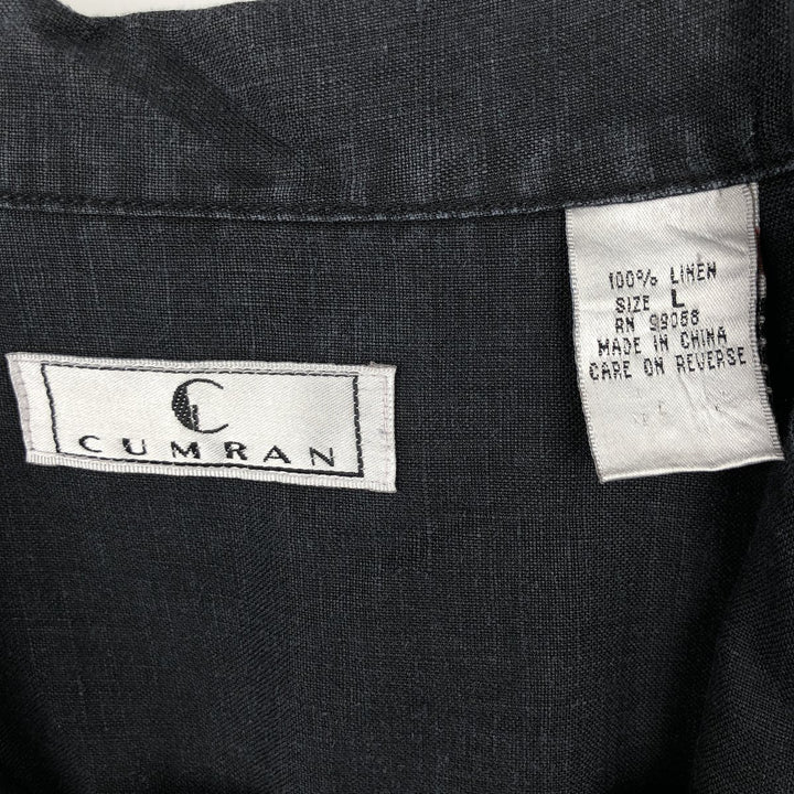 CUMRAN Short Sleeve Open Collar Linen Shirt Box Shirt Men's L Size linen black type Vintage Second Hand