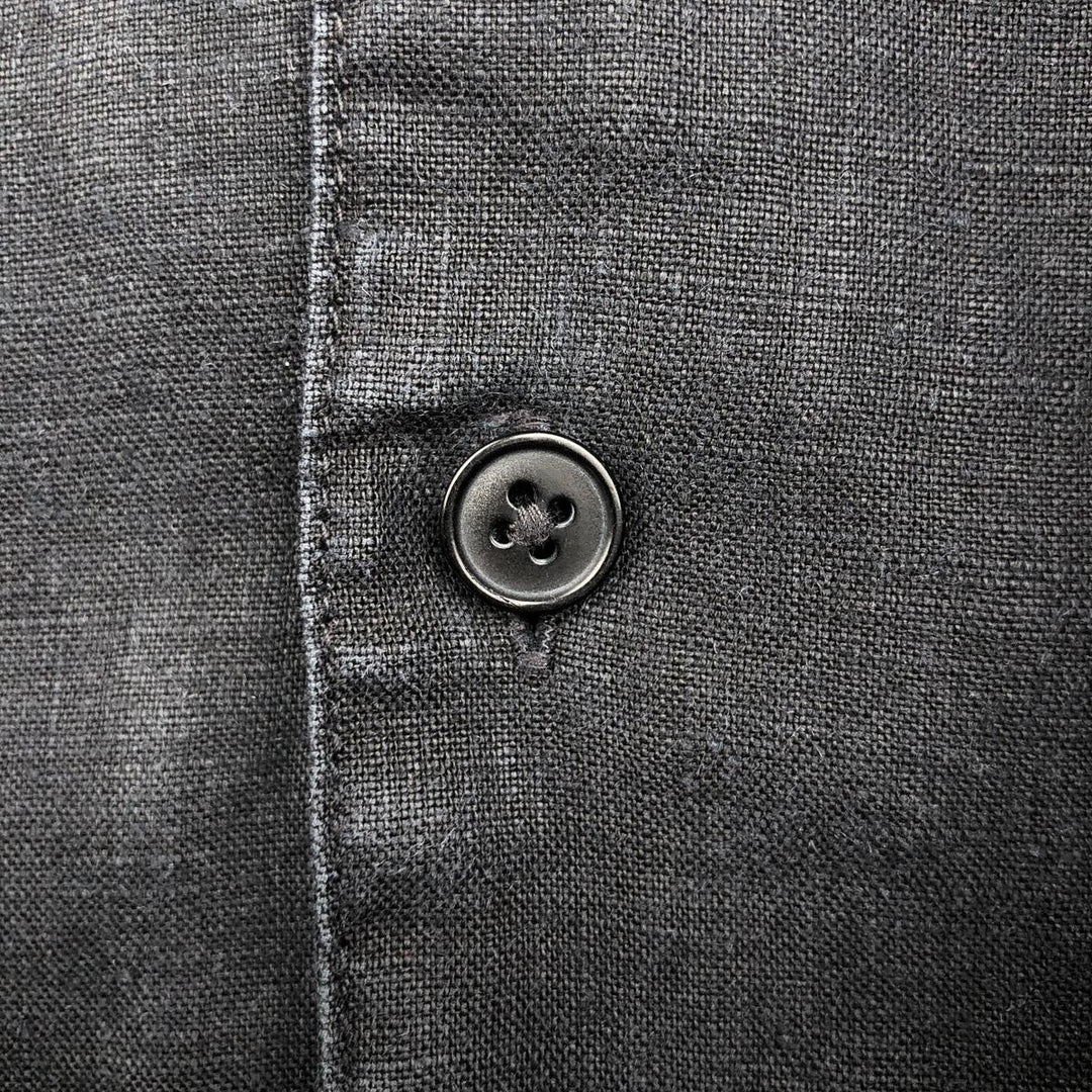 CUMRAN Short Sleeve Open Collar Linen Shirt Box Shirt Men's L Size linen black type Vintage Second Hand