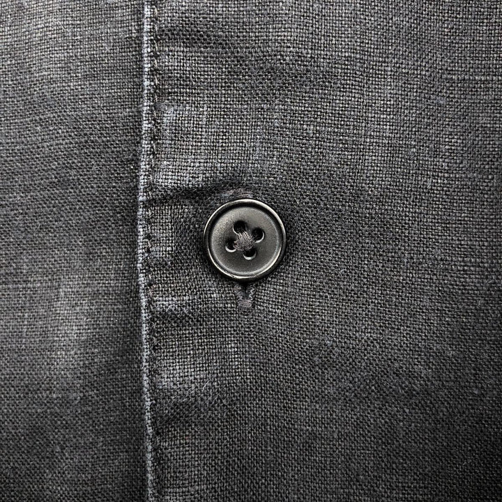 CUMRAN Short Sleeve Open Collar Linen Shirt Box Shirt Men's L Size linen black type Vintage Second Hand
