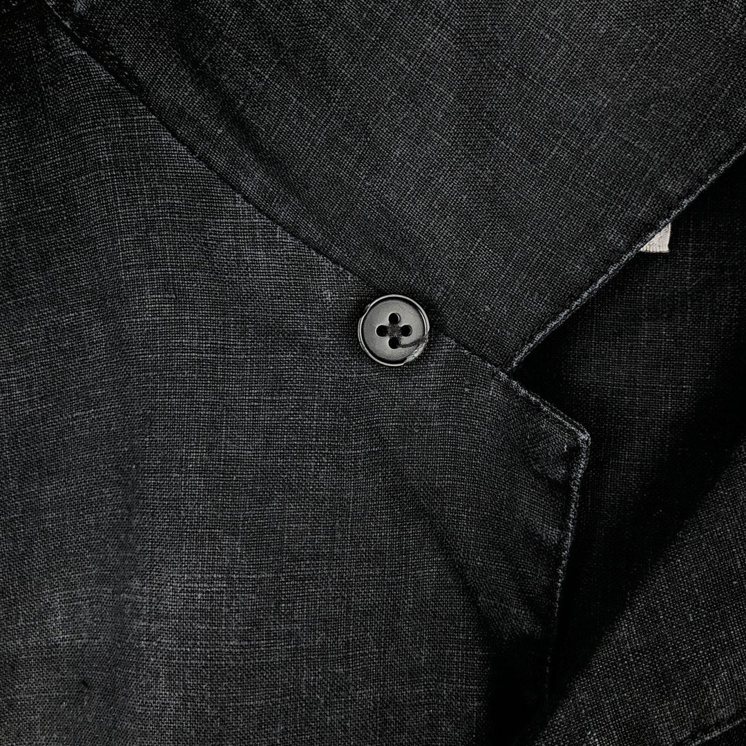 CUMRAN Short Sleeve Open Collar Linen Shirt Box Shirt Men's L Size linen black type Vintage Second Hand