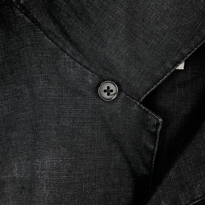 CUMRAN Short Sleeve Open Collar Linen Shirt Box Shirt Men's L Size linen black type Vintage Second Hand