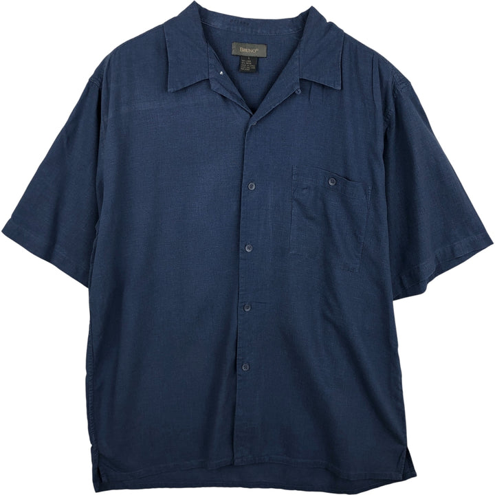 BRUNO Short Sleeve Open Collar Rayon and Linen Box Shirt, Men's Size L linen blue type Vintage Second Hand