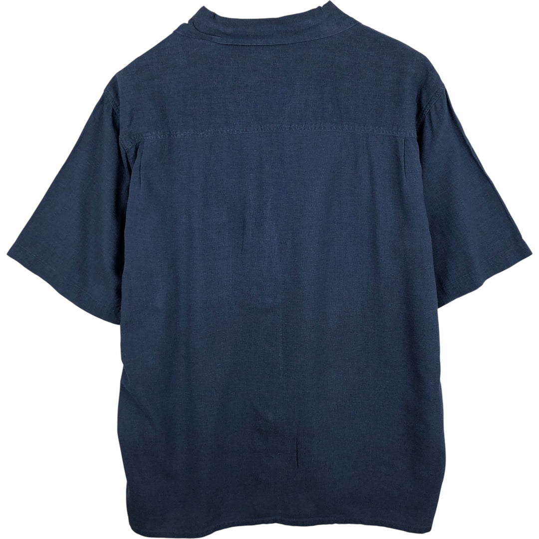 BRUNO Short Sleeve Open Collar Rayon and Linen Box Shirt, Men's Size L linen blue type Vintage Second Hand