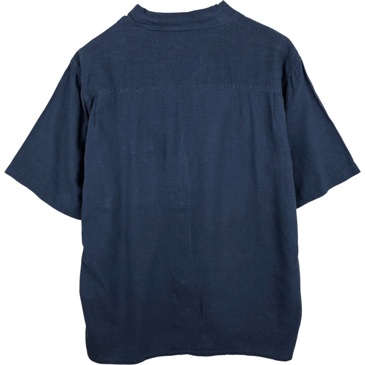 BRUNO Short Sleeve Open Collar Rayon and Linen Box Shirt, Men's Size L linen blue type Vintage Second Hand