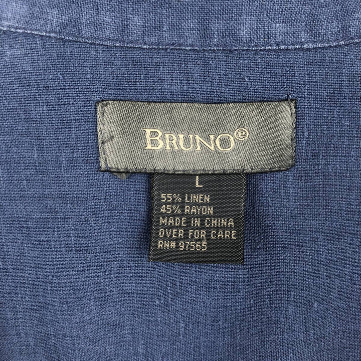 BRUNO Short Sleeve Open Collar Rayon and Linen Box Shirt, Men's Size L linen blue type Vintage Second Hand