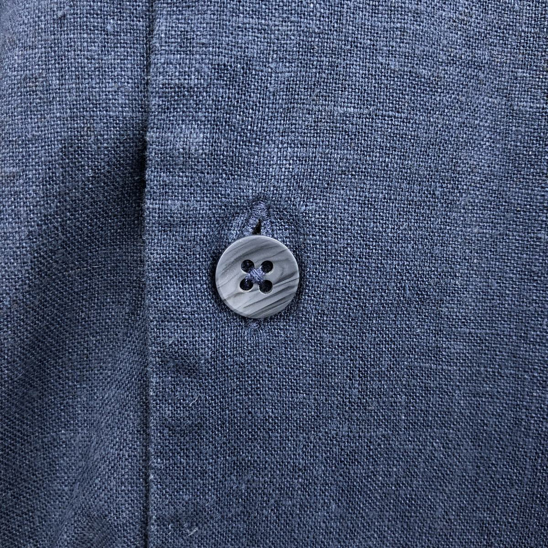 BRUNO Short Sleeve Open Collar Rayon and Linen Box Shirt, Men's Size L linen blue type Vintage Second Hand