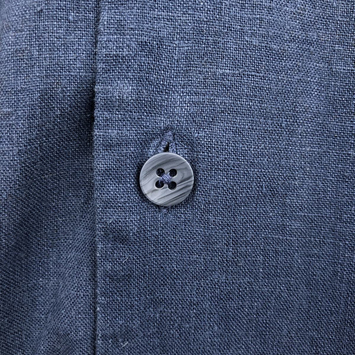 BRUNO Short Sleeve Open Collar Rayon and Linen Box Shirt, Men's Size L linen blue type Vintage Second Hand