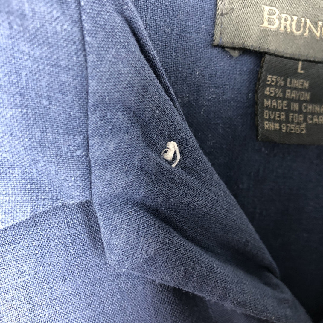 BRUNO Short Sleeve Open Collar Rayon and Linen Box Shirt, Men's Size L linen blue type Vintage Second Hand