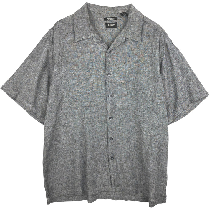 Haggar. Short-sleeved open-collar rayon x linen box shirt, men's size XL. linen gray type Vintage Second Hand