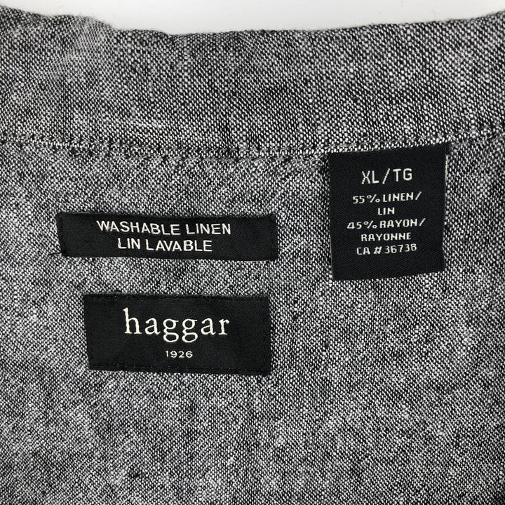 Haggar. Short-sleeved open-collar rayon x linen box shirt, men's size XL. linen gray type Vintage Second Hand