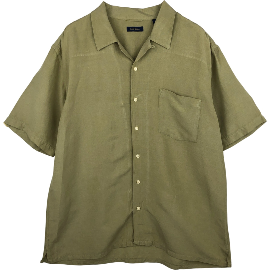 CLUB ROOM Short Sleeve Open Collar Rayon and Linen Box Shirt, Men's Size XL linen green type yellow green Vintage Second Hand