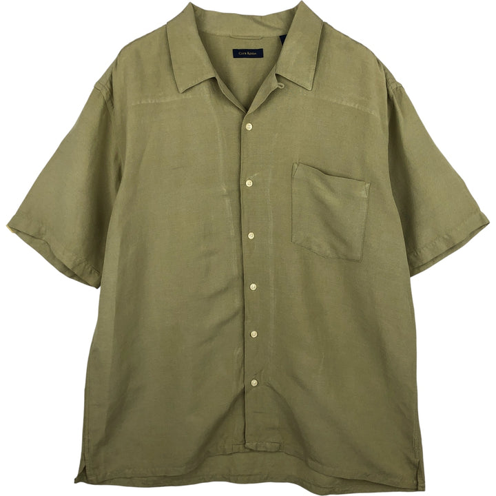 CLUB ROOM Short Sleeve Open Collar Rayon and Linen Box Shirt, Men's Size XL linen green type yellow green Vintage Second Hand