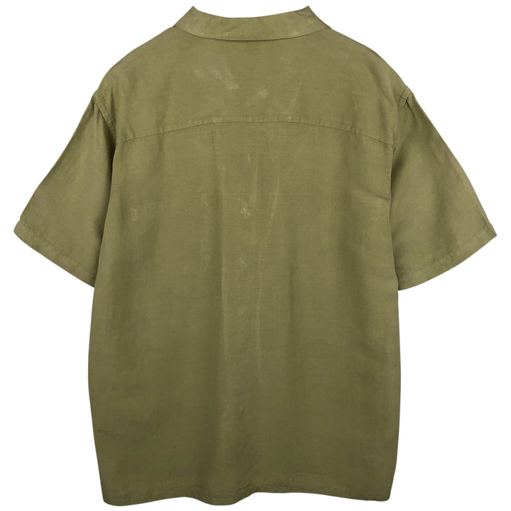 CLUB ROOM Short Sleeve Open Collar Rayon and Linen Box Shirt, Men's Size XL linen green type yellow green Vintage Second Hand