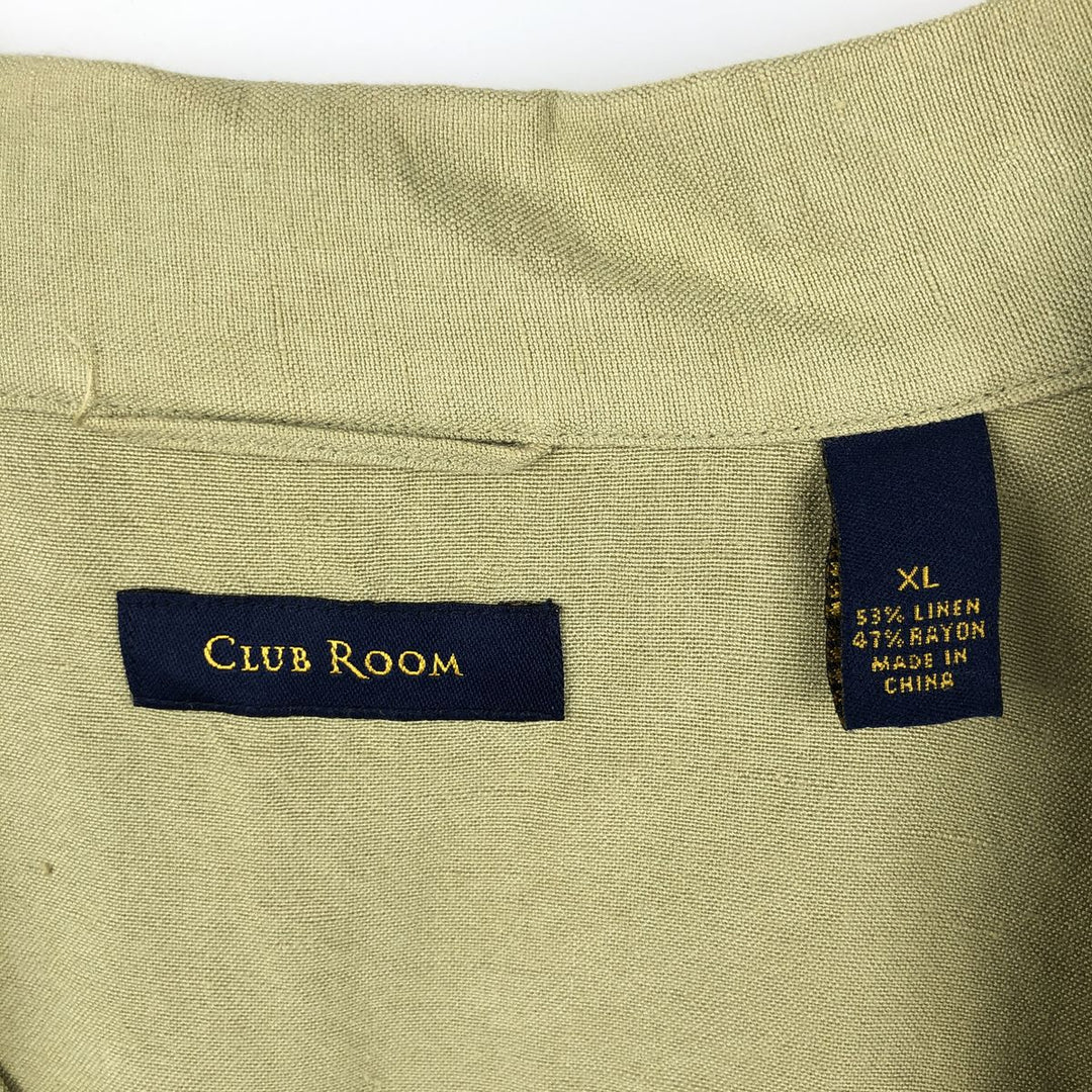 CLUB ROOM Short Sleeve Open Collar Rayon and Linen Box Shirt, Men's Size XL linen green type yellow green Vintage Second Hand