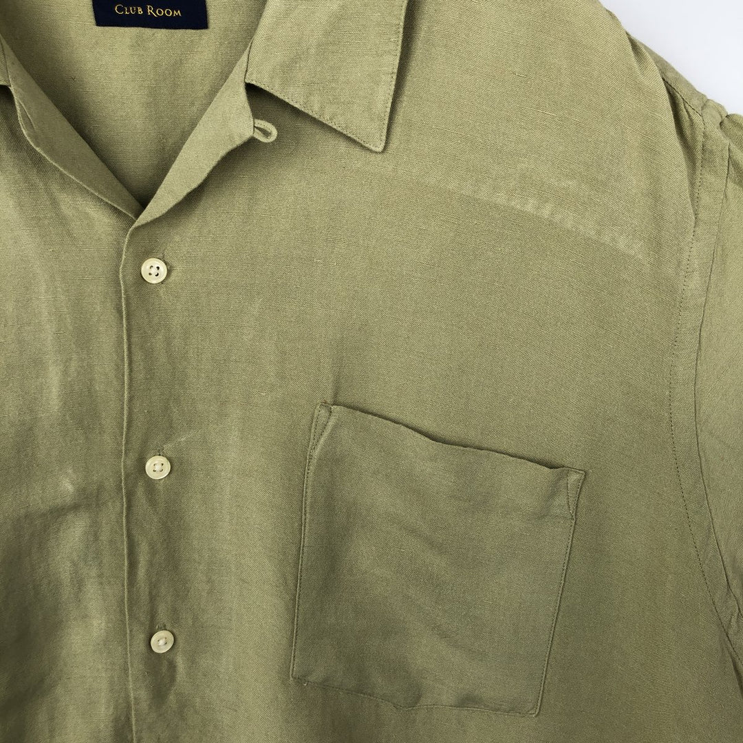 CLUB ROOM Short Sleeve Open Collar Rayon and Linen Box Shirt, Men's Size XL linen green type yellow green Vintage Second Hand