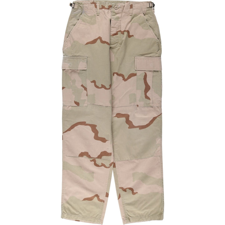 90'S US Military Camouflage Pattern 3C Desert Camo Ripstop Military Cargo Combat Pants, Made in USA, Men's Size W30 Nylon Khaki type Vintage Second Hand