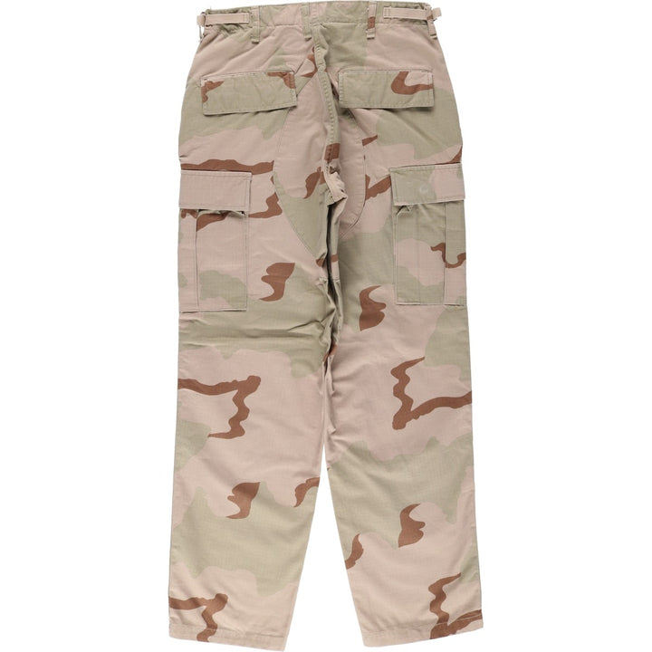 90'S US Military Camouflage Pattern 3C Desert Camo Ripstop Military Cargo Combat Pants, Made in USA, Men's Size W30 Nylon Khaki type Vintage Second Hand