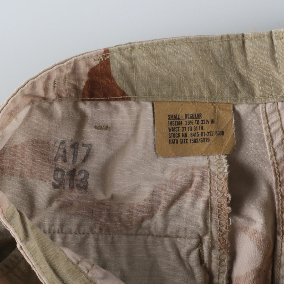 90'S US Military Camouflage Pattern 3C Desert Camo Ripstop Military Cargo Combat Pants, Made in USA, Men's Size W30 Nylon Khaki type Vintage Second Hand