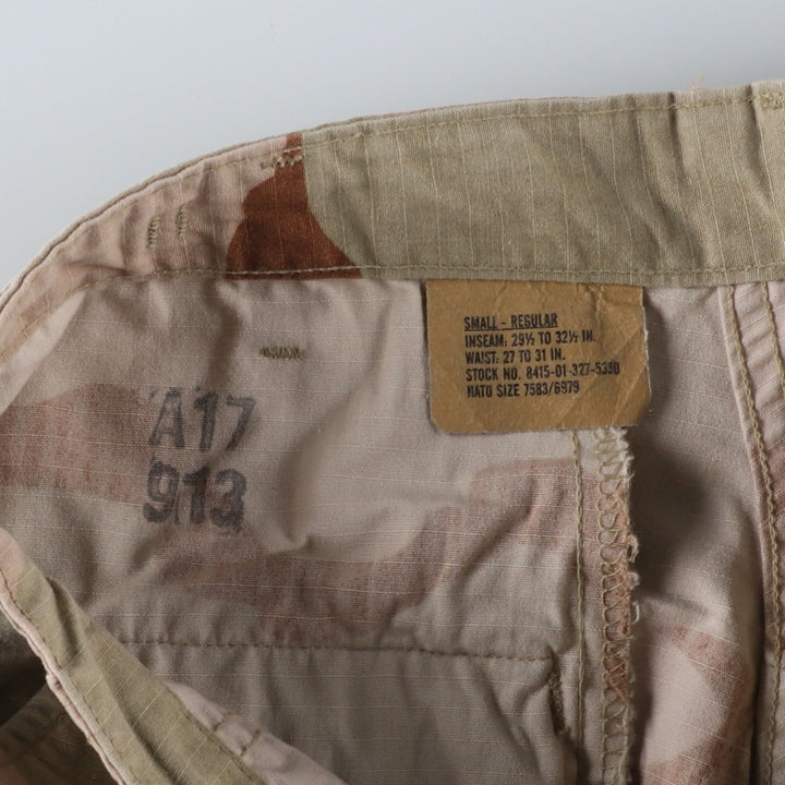 90'S US Military Camouflage Pattern 3C Desert Camo Ripstop Military Cargo Combat Pants, Made in USA, Men's Size W30 Nylon Khaki type Vintage Second Hand