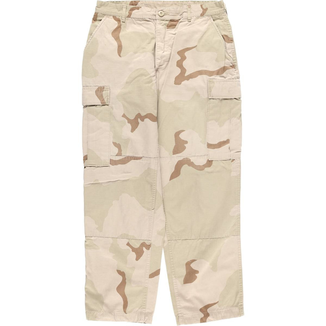 Authentic 2000'S US Military Camouflage Pattern 3C Desert Camo Ripstop Military Cargo Combat Pants, Made in USA, Medium-Short Nylon Beige type Vintage Second Hand