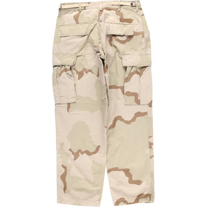 Authentic 2000'S US Military Camouflage Pattern 3C Desert Camo Ripstop Military Cargo Combat Pants, Made in USA, Medium-Short Nylon Beige type Vintage Second Hand